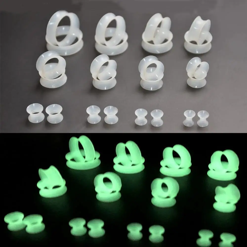 1Pair 3-25mm Glow In The Dark Silicone Ear Expander Tunnel Flexible Double Flared Hollow Plugs Piercing Earrring Body Jewelry