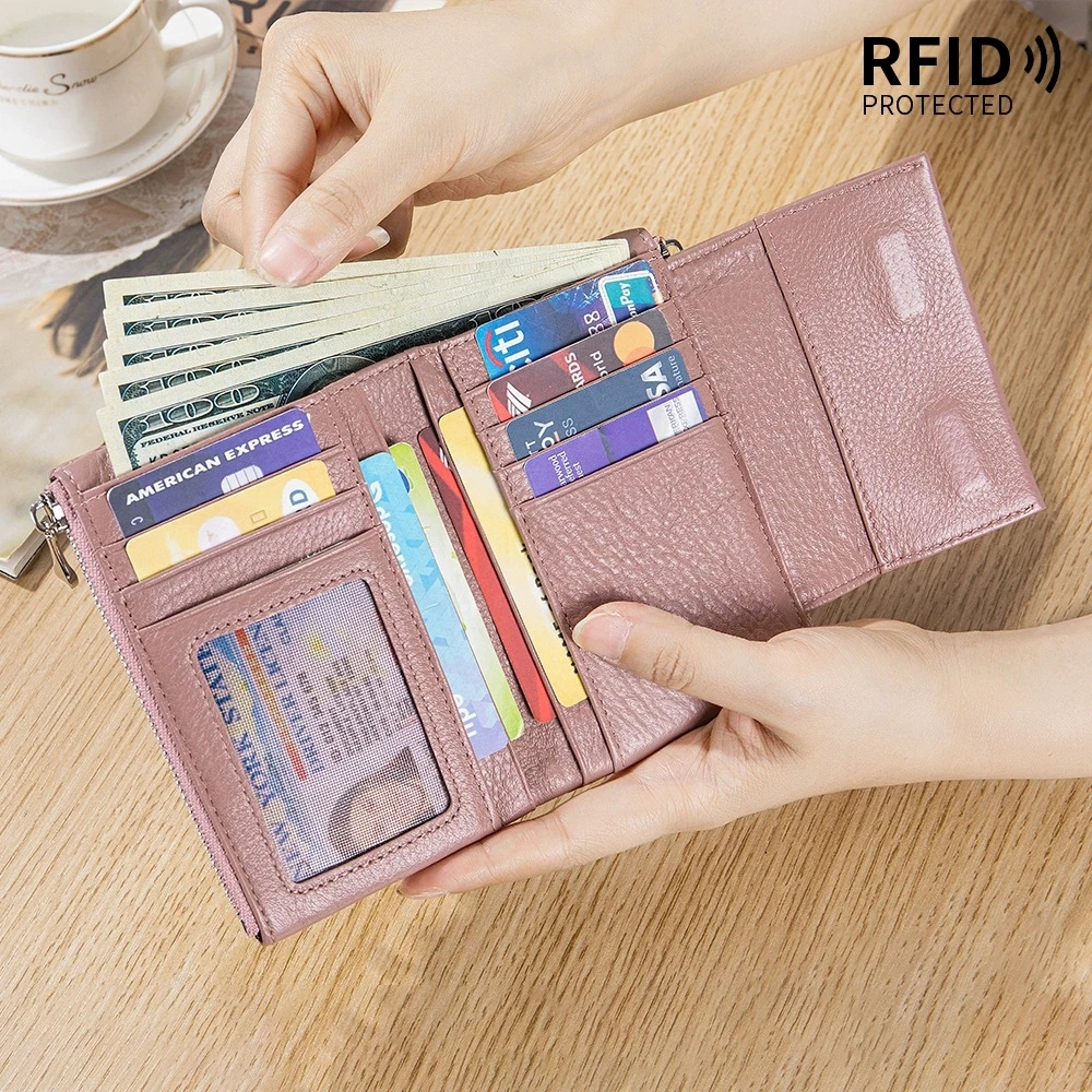 new-fashion-soft-leather-rfid-short-wallet-for-women-large-capacity-storage-handbag-stylish-clutch-genuine-leather-money-holder