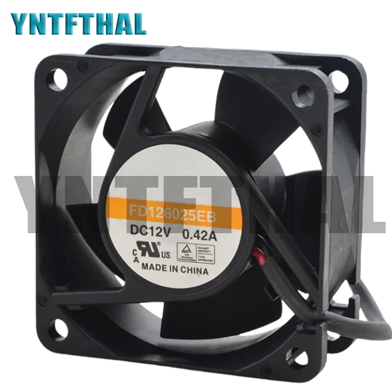 Well Tested FD126025EB DC12V 0.42A 6025 6CM Two Wires Square Cooling Fan