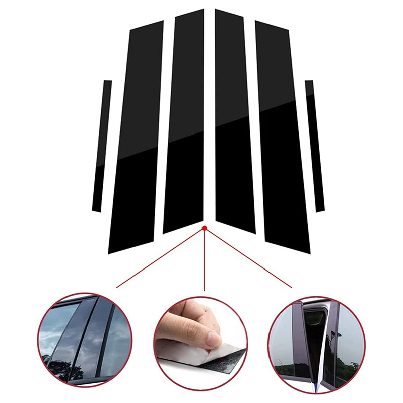 6Pcs Gloss Black Pillar Posts For Honda Civic Sedan 2006 2007 2008 2009 2010 2011 Window Decoration Cover Door Side Trim Sticker