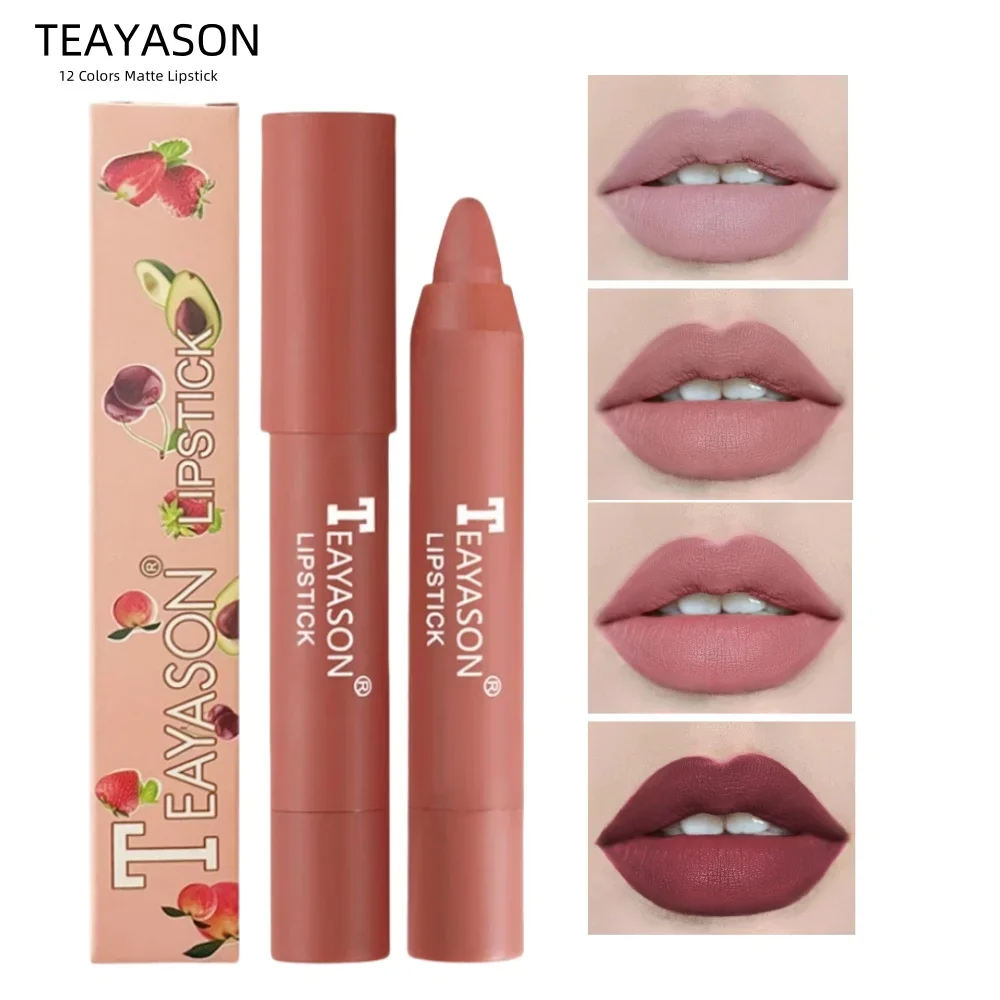 TEAYASON Matte Lip Balm Silky Smooth Coloring ไม่เหนียวเหนอะหนะลิปสติกกันน้ําติดทนนาน Moisturizing Lip Crayon