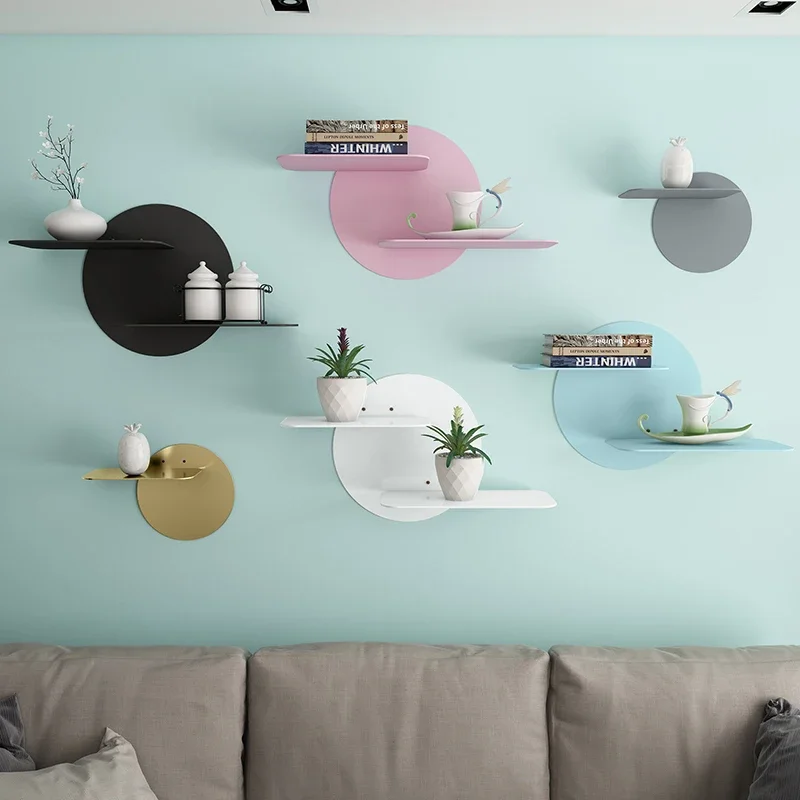 

Nordic Wall Storage Rack Background Shelf Iron Art Decorative Shelf Living Room Wall Hanging Display Two Layers Storage Rack