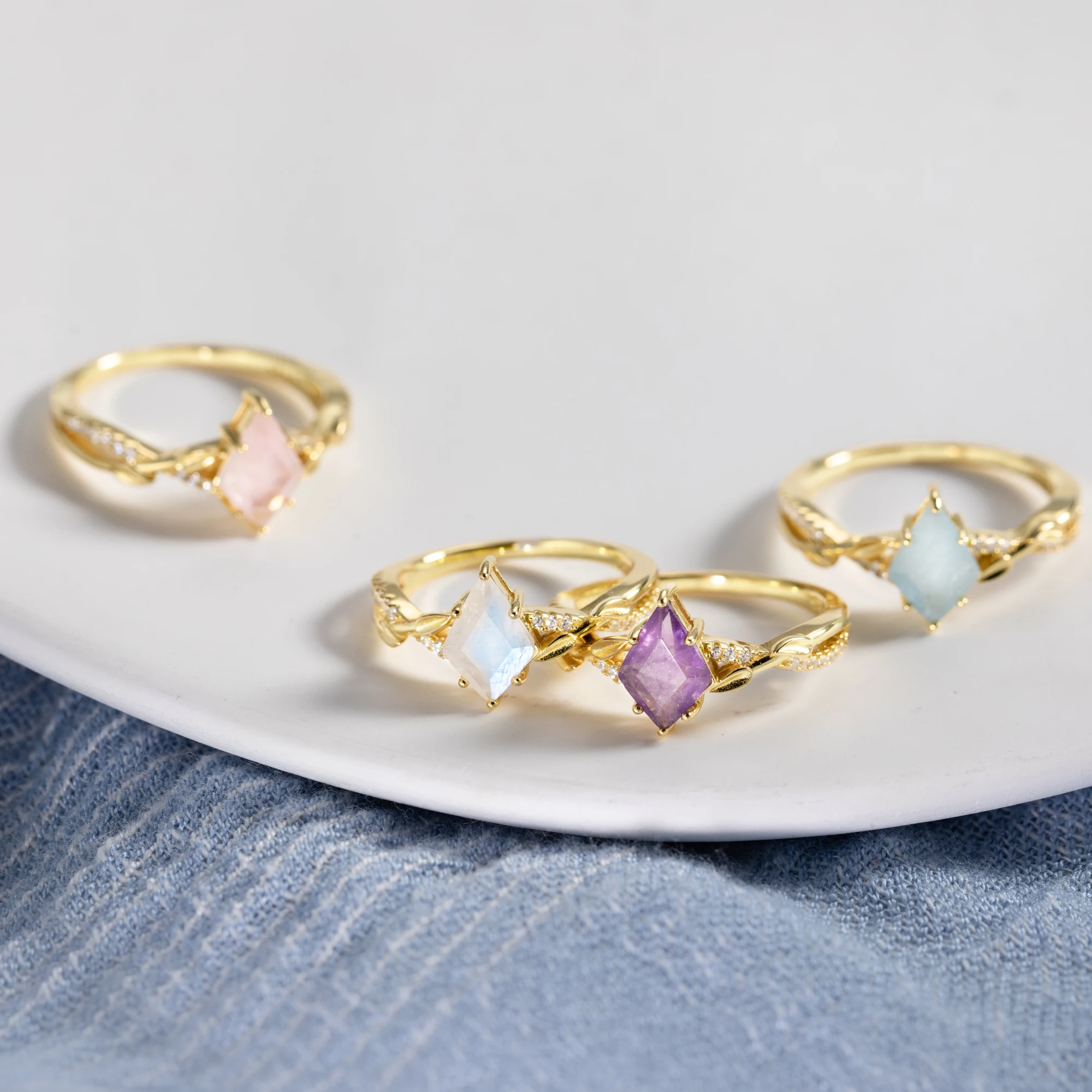 Bague en cristal rose en forme de cerf-volant, pierre de lune naturelle, aigue-marine, Alanding Yst, argent regardé 925, demi-anneaux d'éternité, cadeaux du jour de Léon