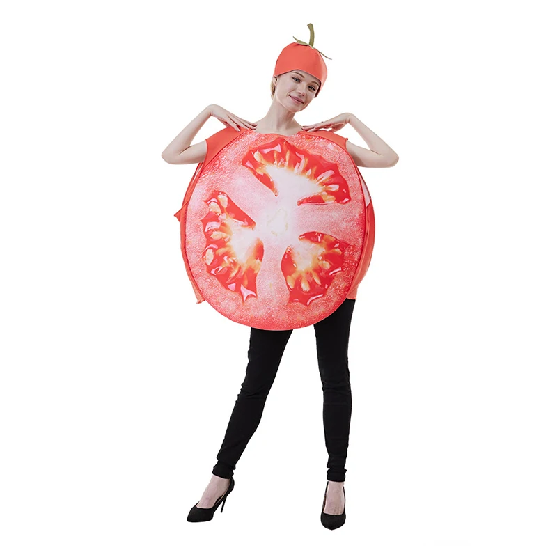 Halloween Adult Tomato Slice Costume Women Funny Fruits Vegetable Outfit with Hat