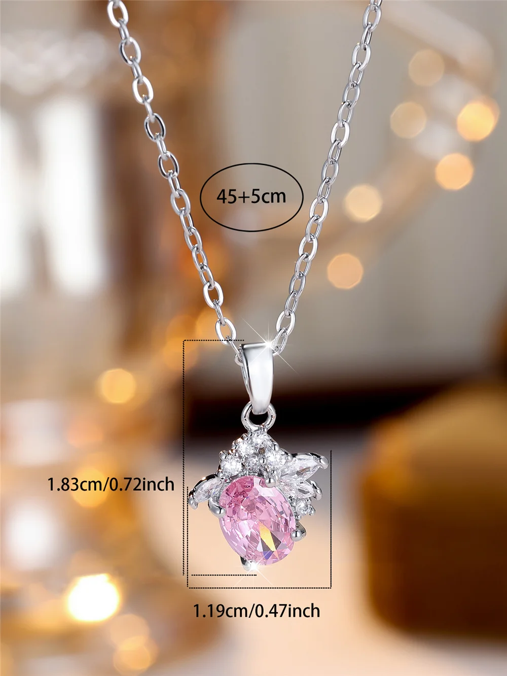 Female Crystal Pink Zircon Stone Cute Flowerr Pendant Necklace Vintage Silver Color Wedding Jewelry For Women