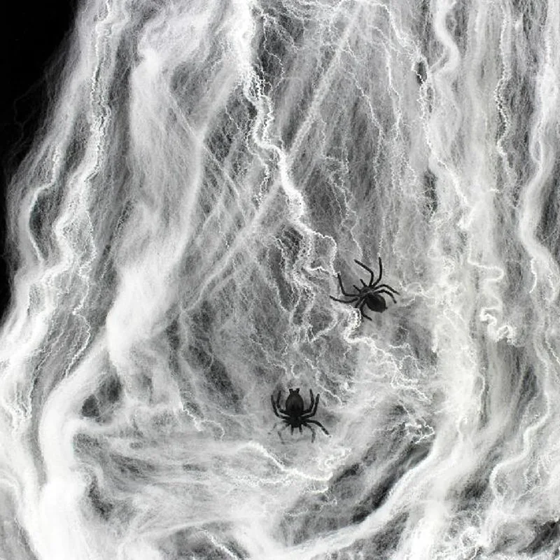 Telaraña Artificial para decoración de Halloween, accesorios de escena de fiesta aterradora, telaraña elástica blanca, accesorios de decoración del hogar para casa de terror