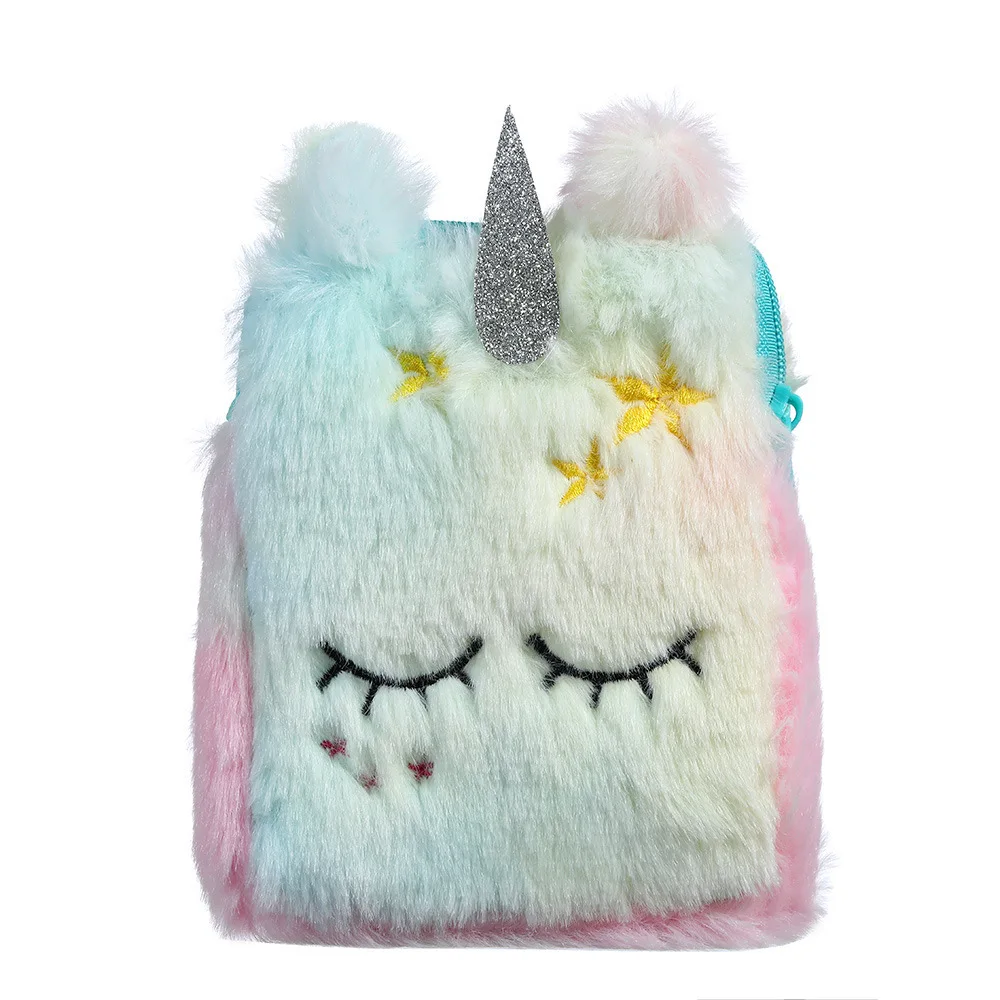 Children Plush Cartoon Cute Unicorn Coin Purse Cute Ins Daily With Small Square Bag Crossbody Bag Children Birthday Gifts