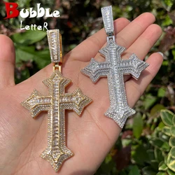 Bubble Letter Iced Out Cross Necklace for Men Prong Setting Real Copper Cubic Zirconia Hip Hop Jewelry Dropshipping Items