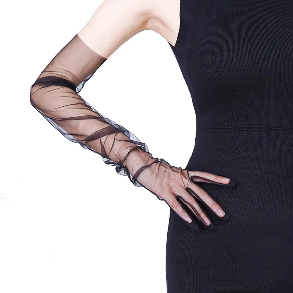 Wedding Extra Long Tulle Gloves Summer Mesh Anti-uv Women Elegance Marriage Bride Party Elbow Gloves