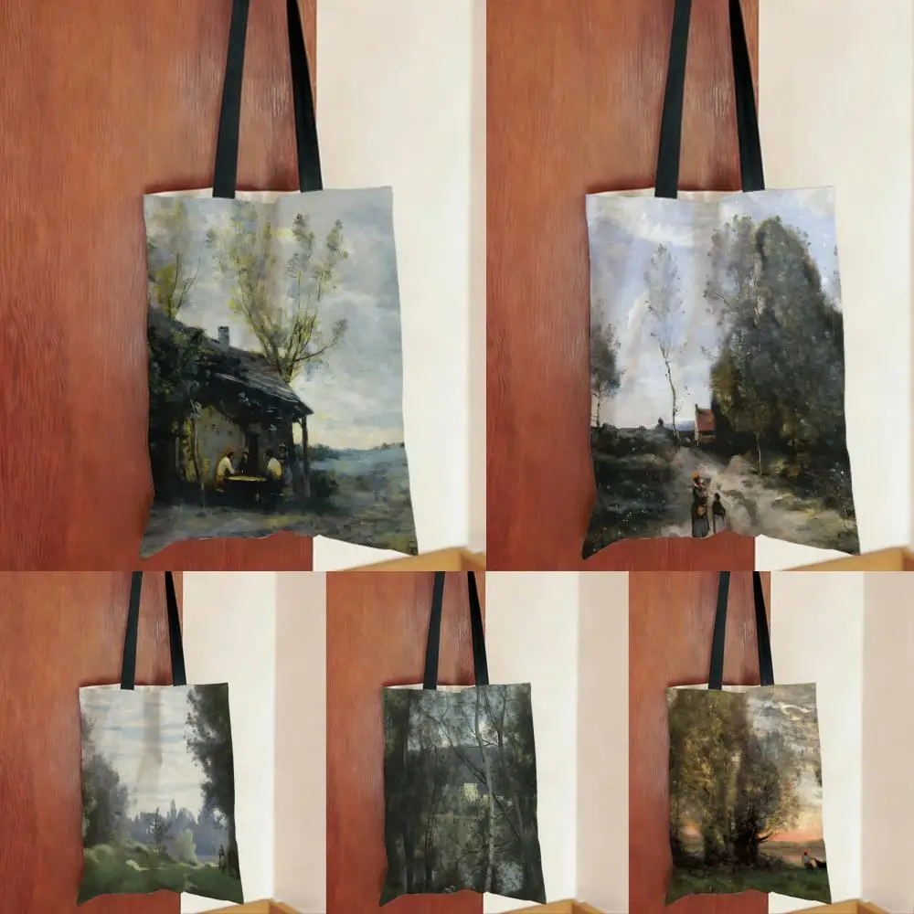 Série de Bolsas de Armazenamento Estilo Artista J-Jean Corot, Bolsas de Estampa Diária, Bolsas de Compras Leves, Bolsa Tote