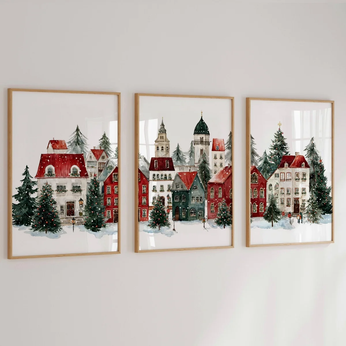 3pcs/set Christmas Winter Snowy Town Canvas Print Poster Christmas Village Art Prints Living Room Holiday Wall Art Home Decor