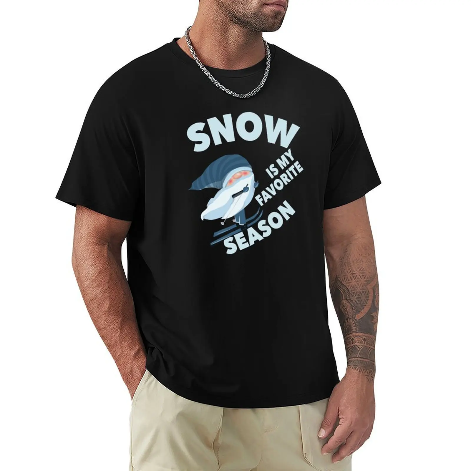 Snow is my favorite season - Cute winter skiing gnome T-shirt vintage boys whites korean fashion heavy weight t shirts for men