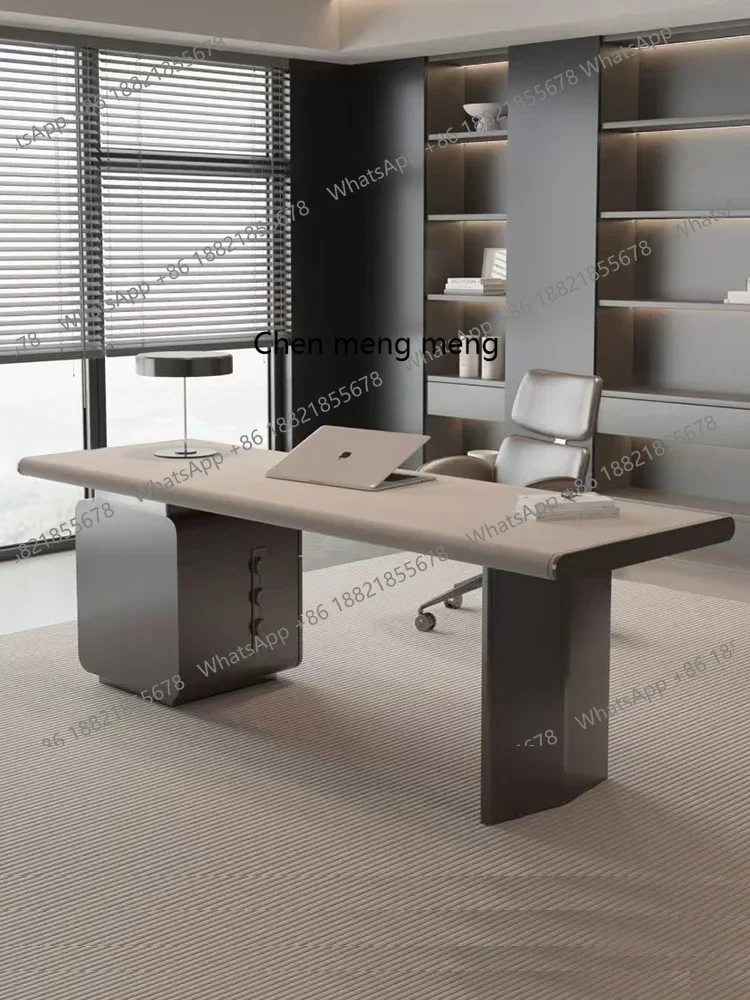 R H Hochwertige Hochglanz-Backfarbe, importiertes Sattelleder-Finish, einfacher Schreibtisch