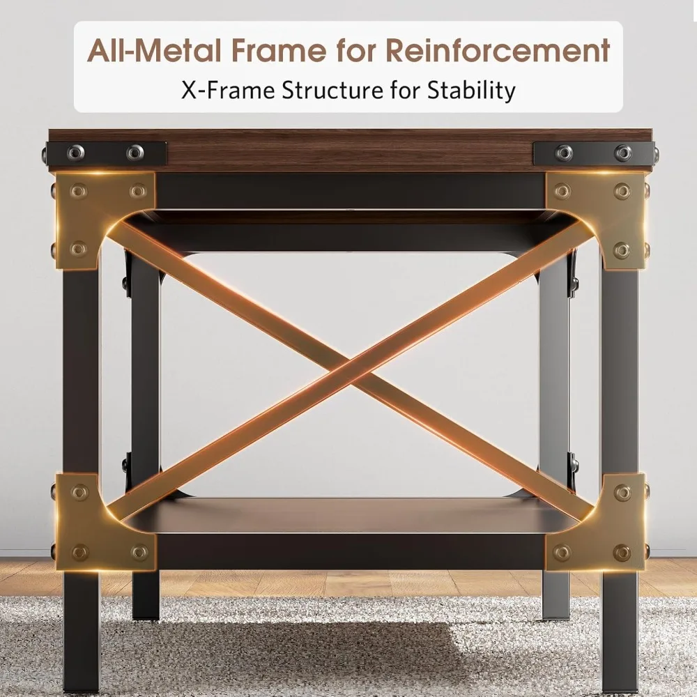 Rectangle Coffee Tables for Living Room, Wood Rectangular Coffee Table, 2 Tier Rustic Modern Center Table with Thickened Tableto