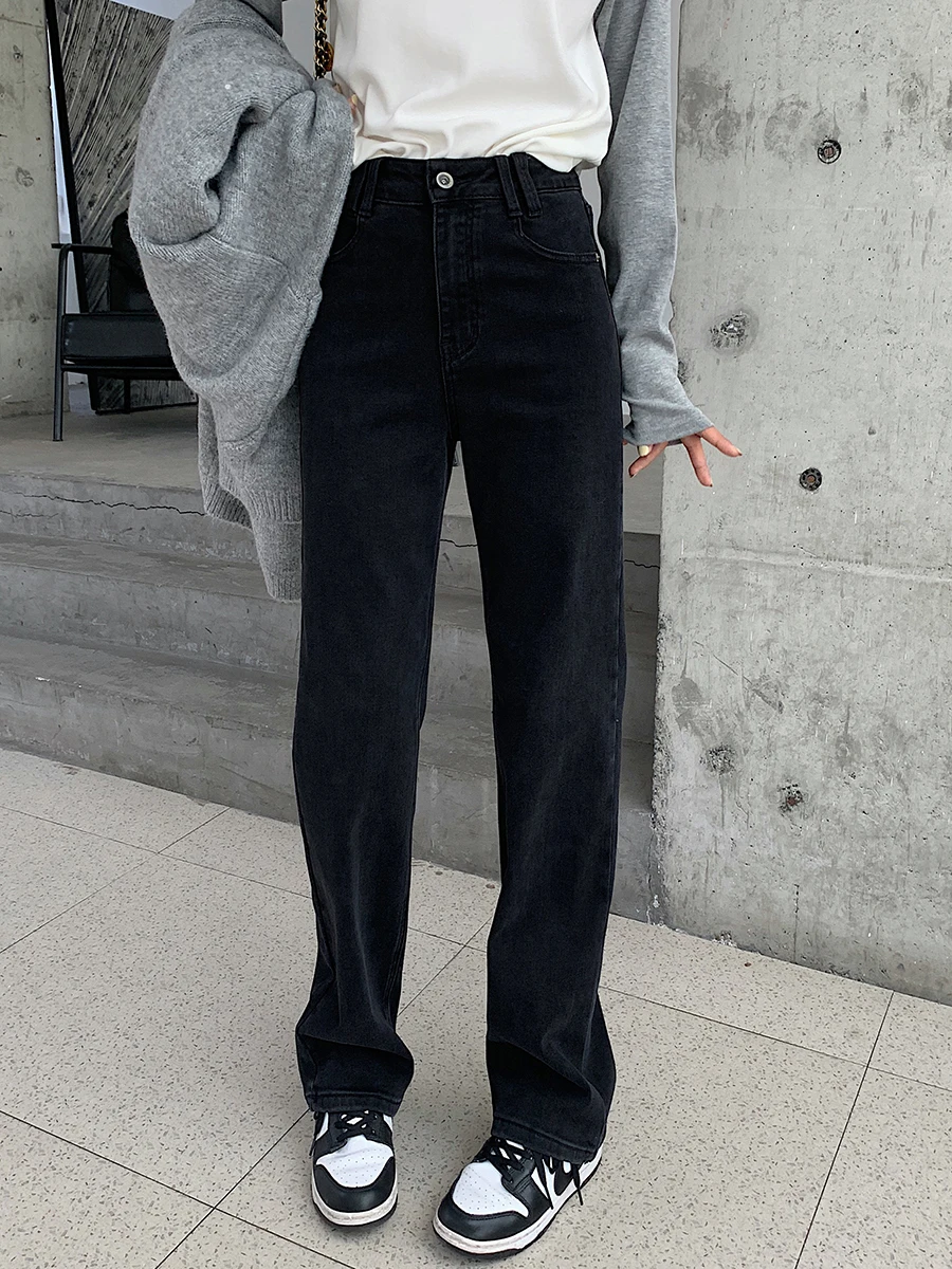 

Утягивающие джинсы с высокой талией, женские прямые длинные брюки, Новое поступление зимы, 2024, хлопковые эластичные джинсовые брюки