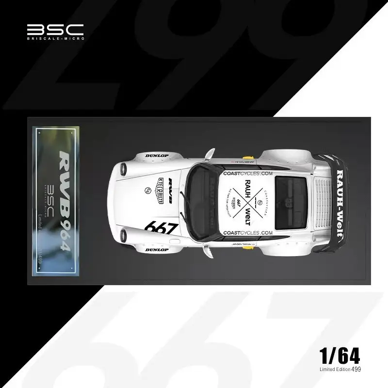 PreSale BSC 1:64 RWB 964 White 667 Black Sakura  Diecast Diorama Car Model Collection Miniature TM TimeMicro