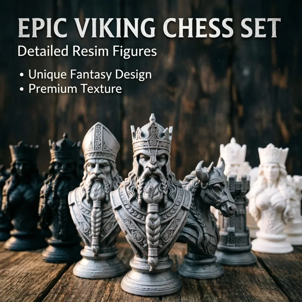10cm 3D Printed Chess Pieces, Nordic Mythology King Queen Knight, Figurine Set Board Game Model, Home Decor Gift Collectible view 4