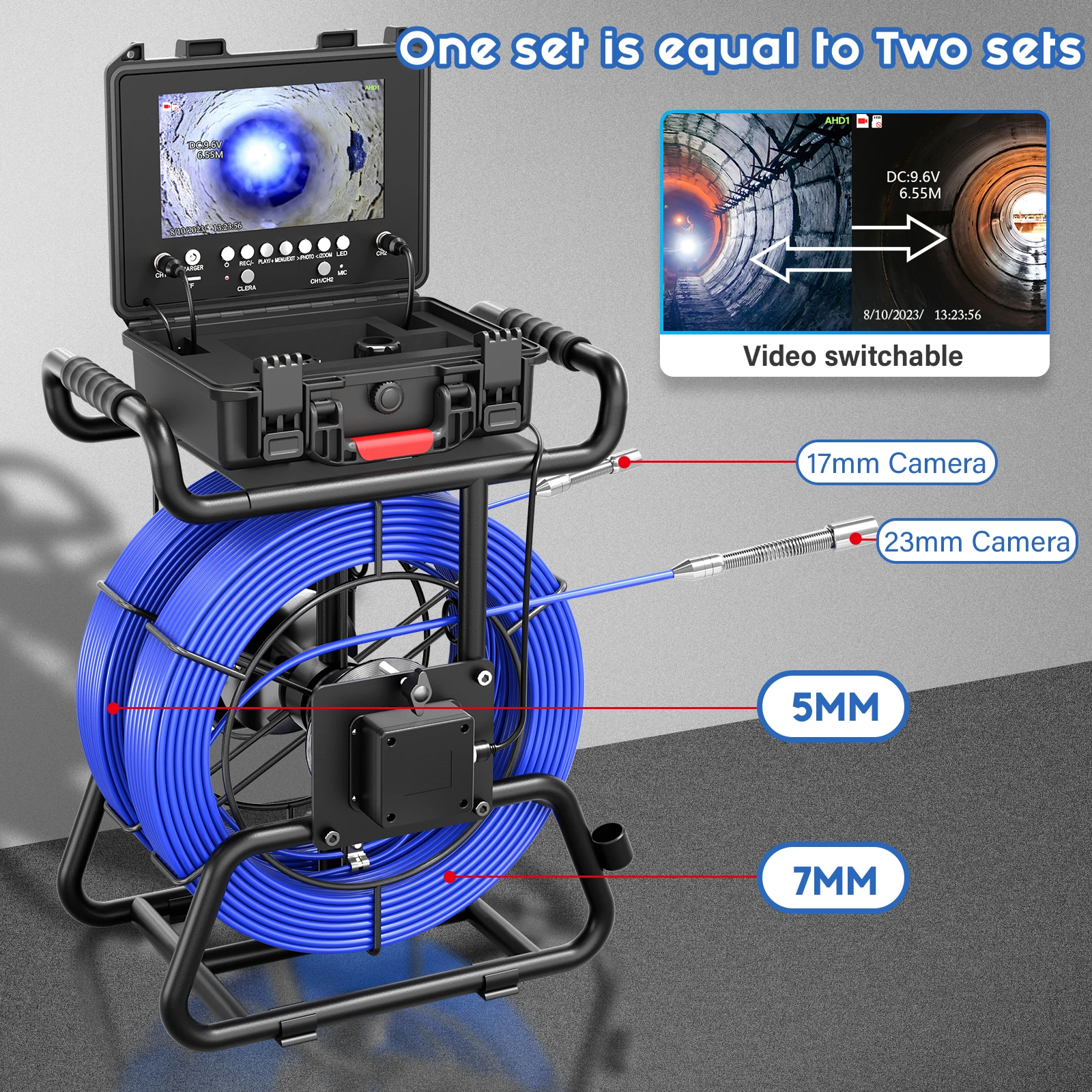 

9" Sewer Camera With Dual-Lens Pipe Camera, 1080P Plumbing Camera, Drain Camera With 512Hz Locator, Meter Counter