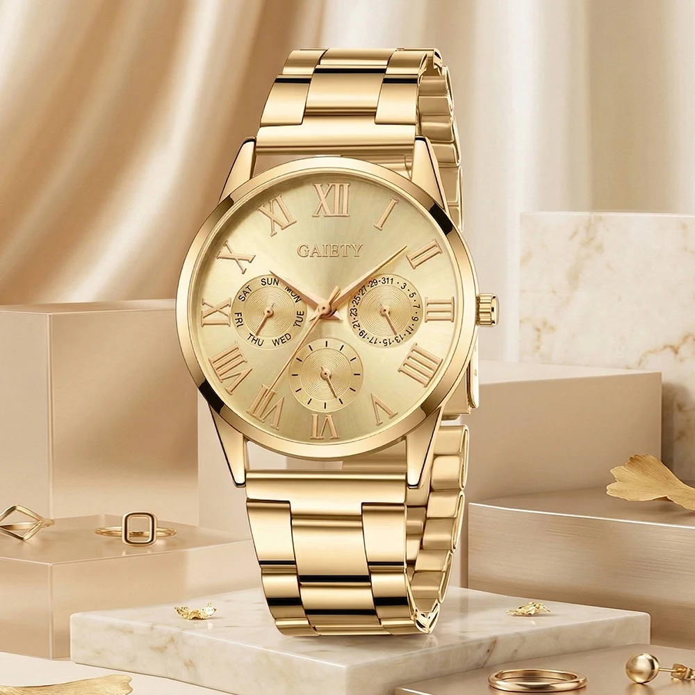 5Pcs/Set Unisex Jewelry Watches Women's Wristwatch Accessories Gold Fashion Business Elegant Classic Exquisite Retro Light Luxury Rhinestone Luxury Watch Set Y2K Party Gathering Daily Wear Birthday Holiday Gift Travel Vacation Music Festival Perfect Gift Present view 5