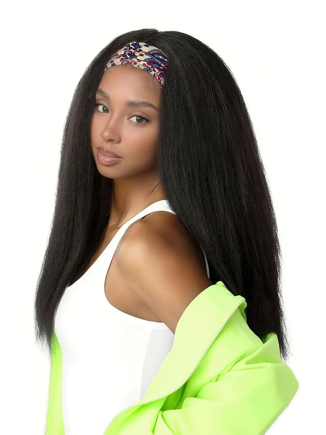 

Синтетический парик-повязка Kinky Straight, мягкий и натуральный, как человеческие волосы, без клея, для чернокожих женщин, длинный, черный, яки