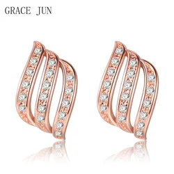 GRACE JUN Korean Style Rhinestone Clip on Earrings No Pierced for Women Luxury Party Cuff Earrings Fashion Jewelry Ear Clip