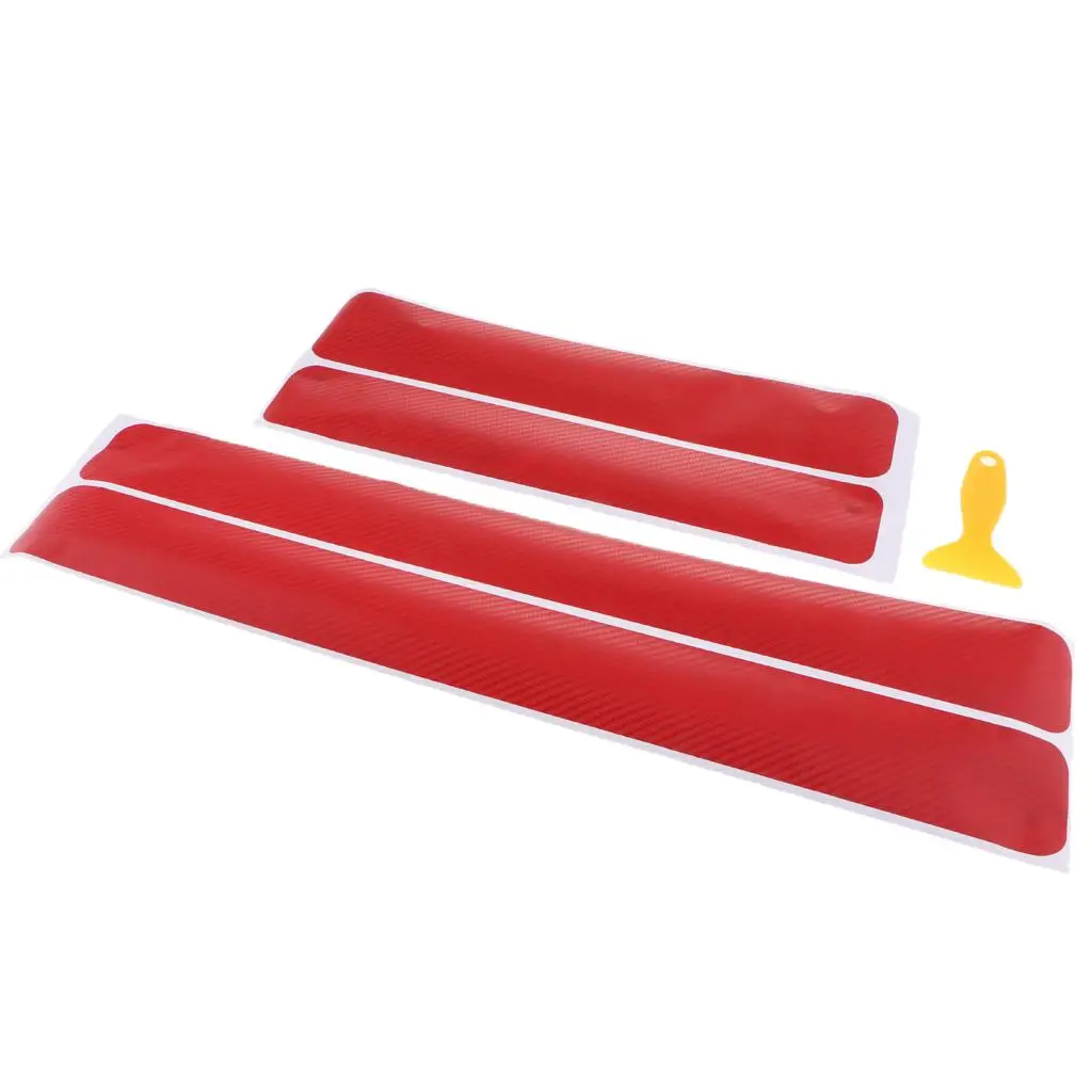 2x 4 Fiber Door Sill Scuff Plate Anti Scratch Sticker + Scraper Blade Tool