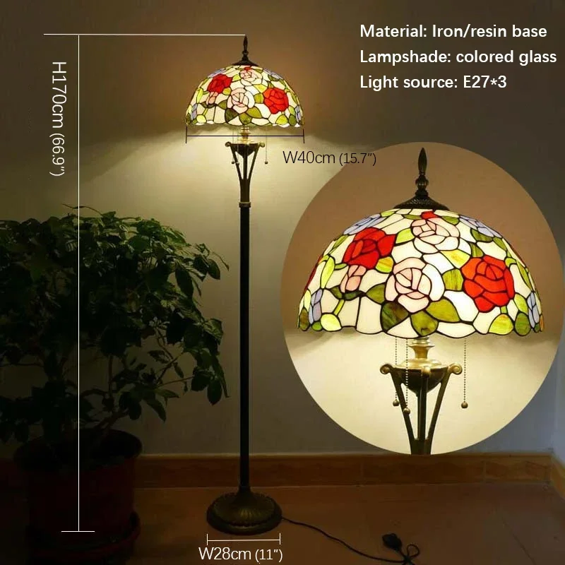 BRIGHTTiffany Floor Lamp American Retro Living Room Bedroom Lamp Country  Stained Glass Floor Lamp