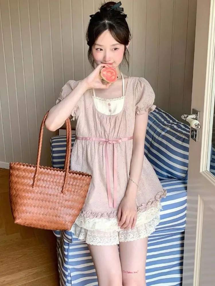 Sweet Shorts Women Lace Patchwork Bud Summer New Fashion Vintage Elegant High Waist French Style Chic Culottes Ladies