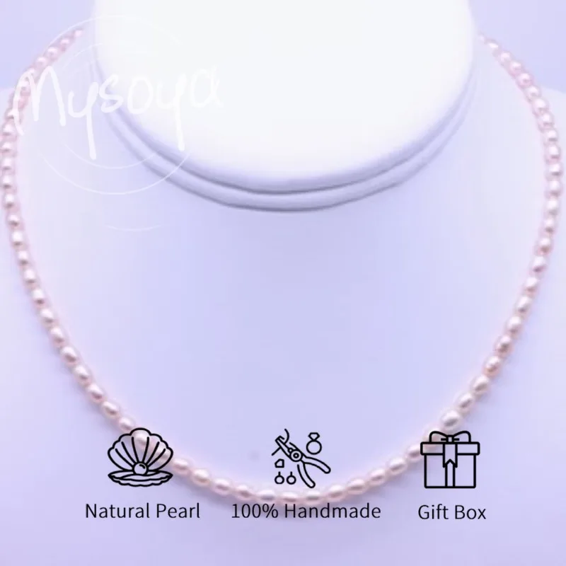 

MYSOYA Pink Rice-shaped Freshwater Pearl Necklace 4-5mm With Gift Box, For Her/Him, Birthday/WeddIng/Christmas/New Year