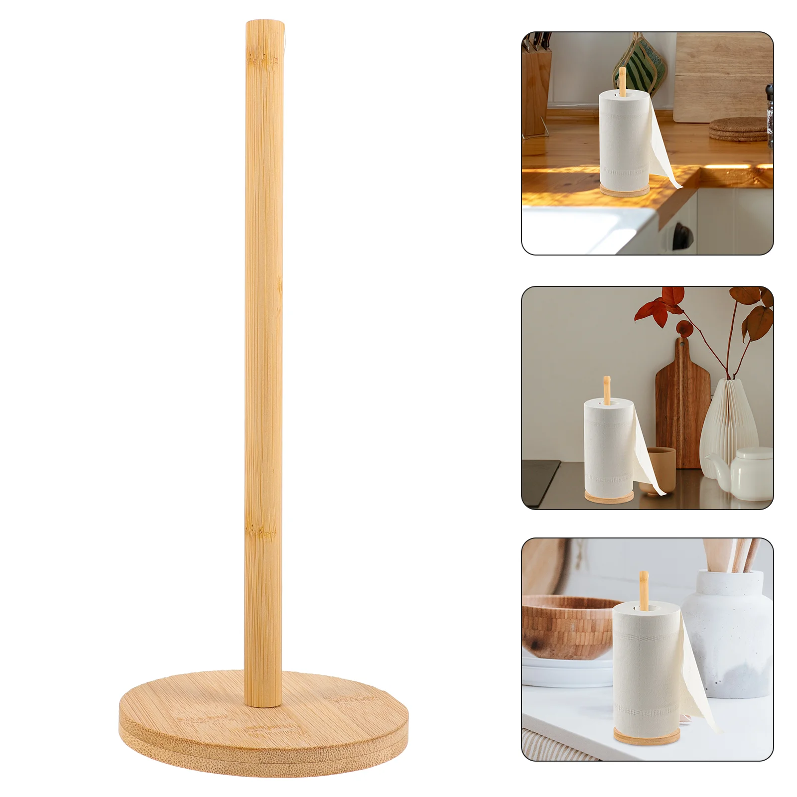 

Sturdy Paper Towel Holder Kitchen Household Bamboo Lazy Rag Solid Wood Bracket Creative Punch- Vertical Storage Shelf