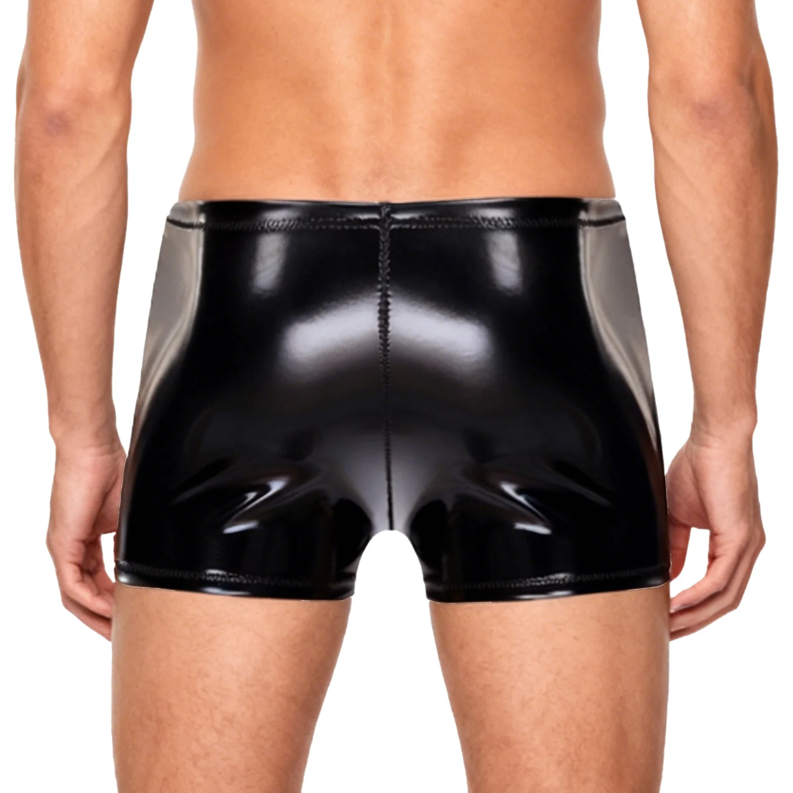 Mens Glossy PU Boxer Shorts Waterproof Latex Hot Pants Classic Black Shorts Bodycon Underwear Clubwear for Pole Dance Rave Party