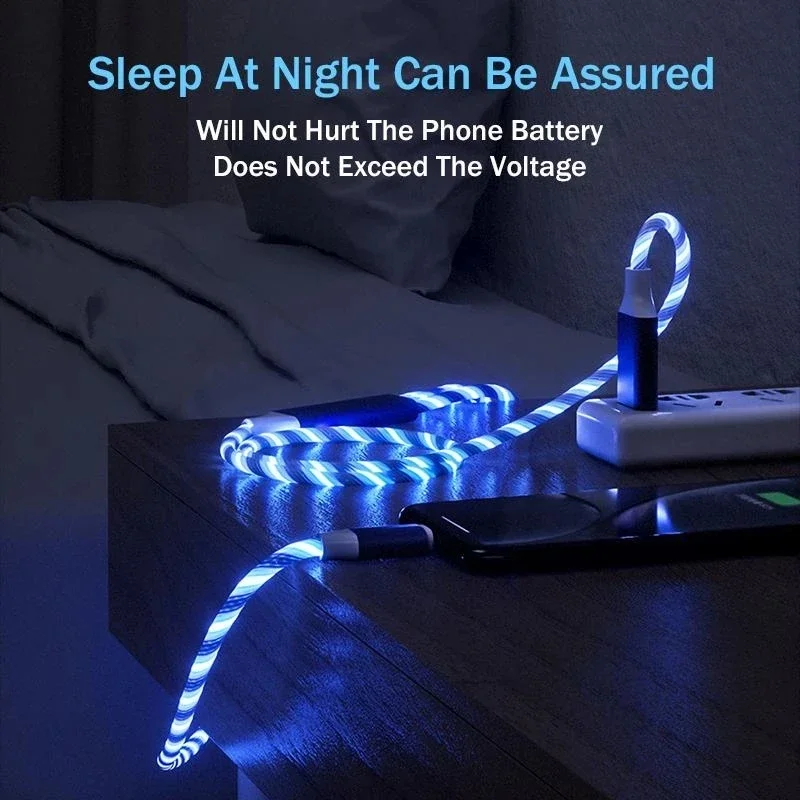 3-IN-1 Streamer Charging Cable Suitable for iPhone Android TypeC Mobile Phone One Split Three Growing LED Fast Charging Luminous image 5