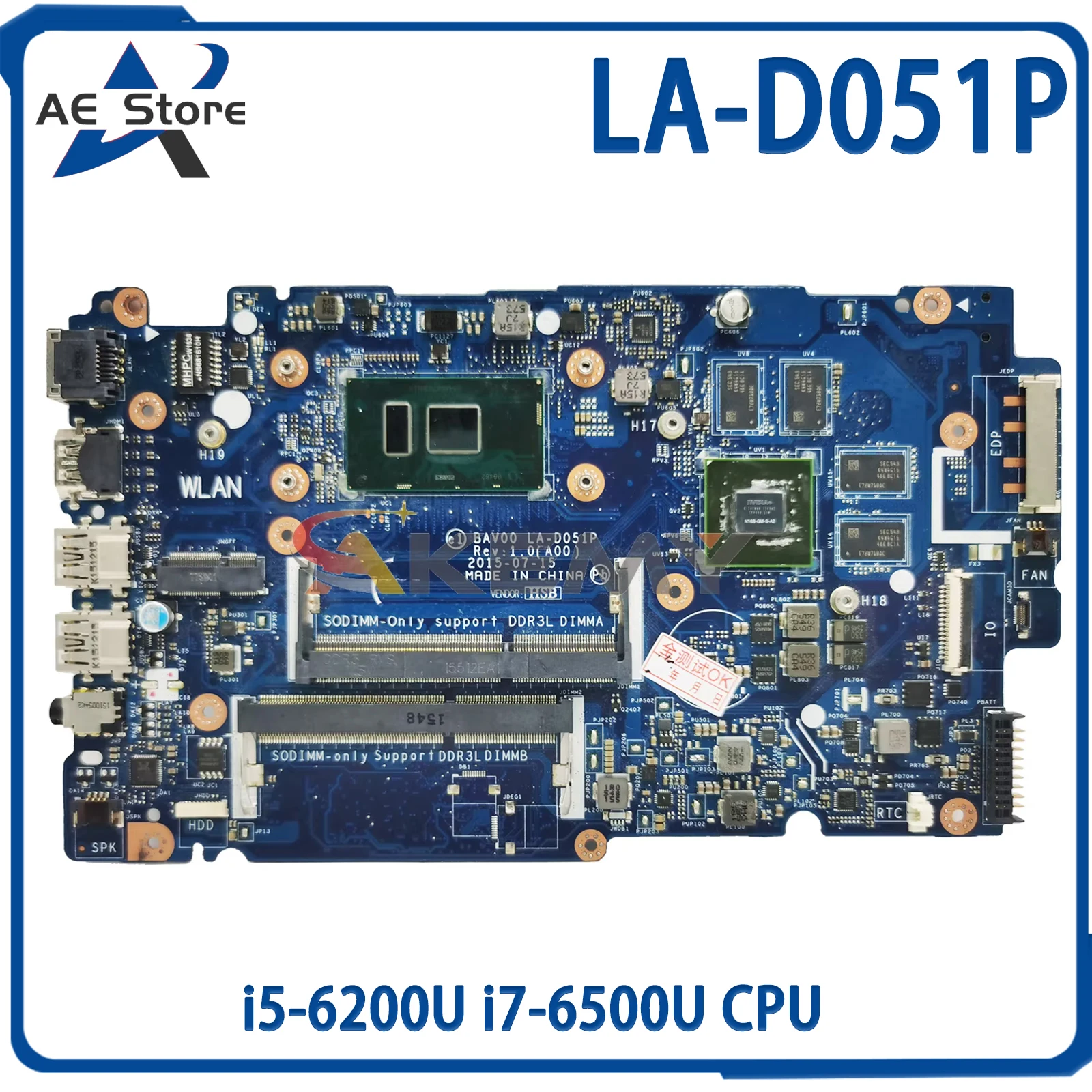 

AE LA-D051P MainBoard For Dell inspiron 15 5557 14 5457 GT930M CN-02XPMY 0X9C7 Laptop Motherboard With i5-6200U i7-6500U CPU