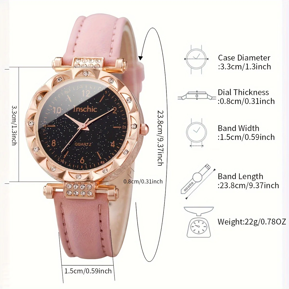 5 unids/set reloj de mujer reloj de cuarzo con diamantes de imitación estrellados reloj de pulsera analógico de cuero PU y conjunto de joyería de mariposa, regalo para mamá y ella