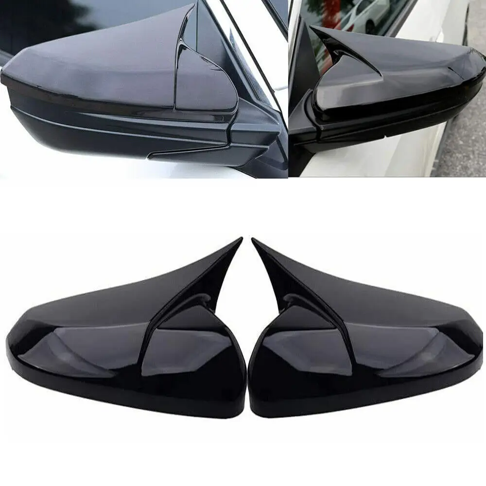 For 2016-2021 Honda Civic OX Horn Gloss Black Rearview Mirror Cover Cap Housing