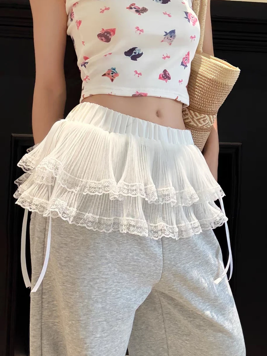 

White Lace Ballet Style Half Skirt Women's Spring Summer Layered Wear Slimming Hip Covering Curtain Short Fluffy Skirt Decora...