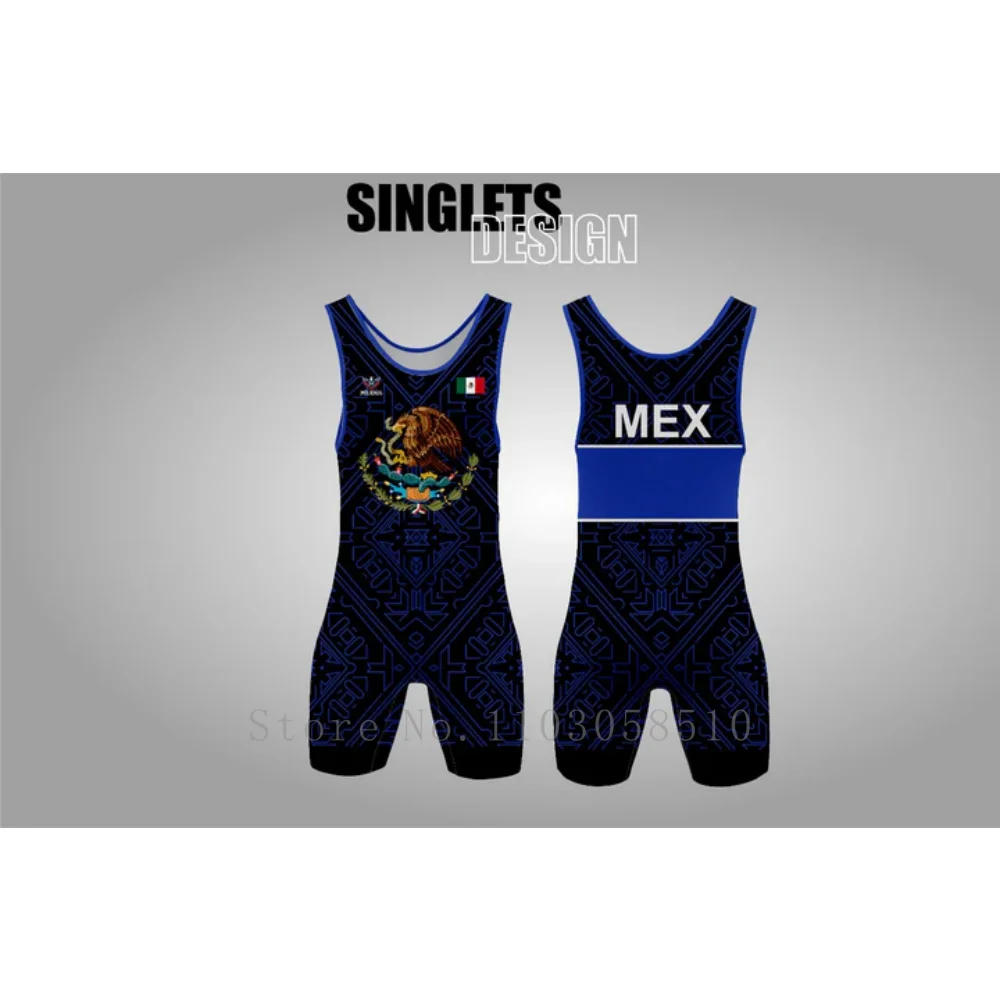 MELKHOS Mexico Black Singlet Team Singlet professional-grade competition suit Wrestlers tournaments Bodybuilding wrestling suit