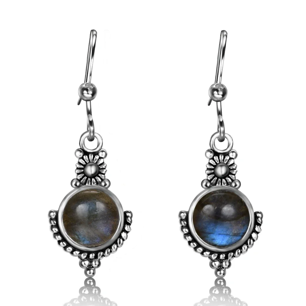 Natural Moonstone Drop Earrings for Women S925 Silver Ear Jewelry Engagement Party Anniversary Gift Retro