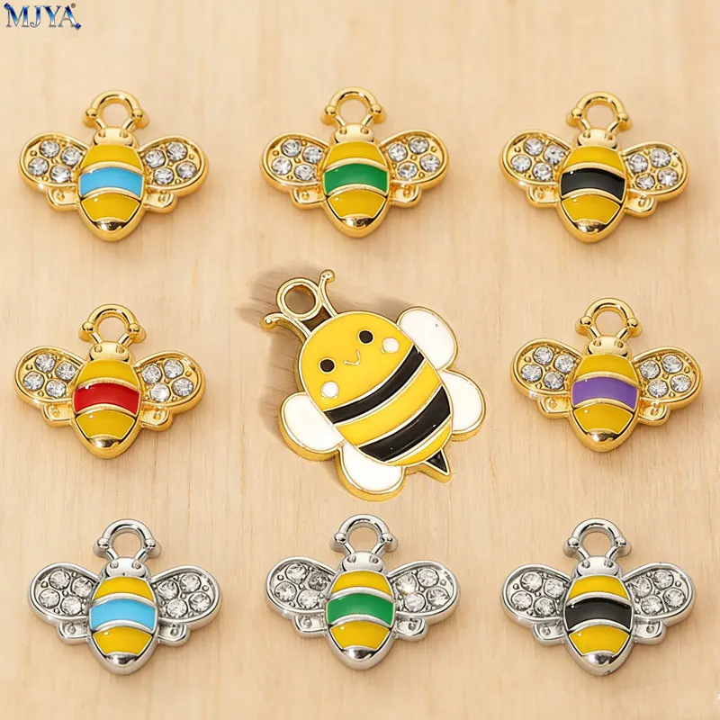 

MJYA 10pcs Enamel Charms Cute Bee Pendants For Jewelry Making DIY Handmade Girls Earrings Bracelets Supplies Accessories