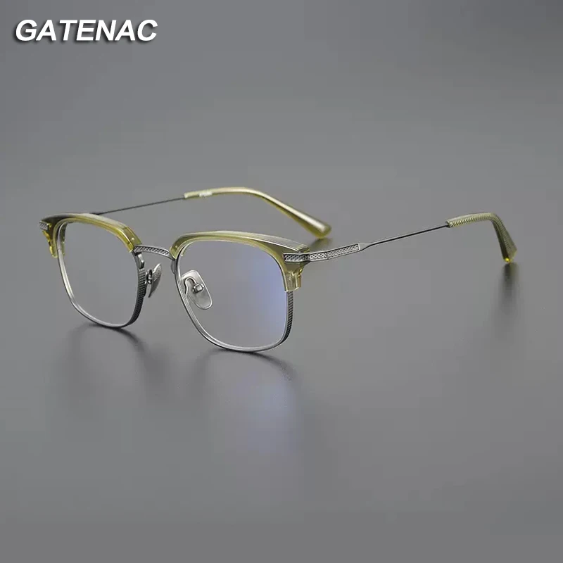 Gatenac Vintage Acetate Titanium Eyeglasses Frame Men Square Retro Prescription Myopia Glasses Frame Luxury Brand Eyewear