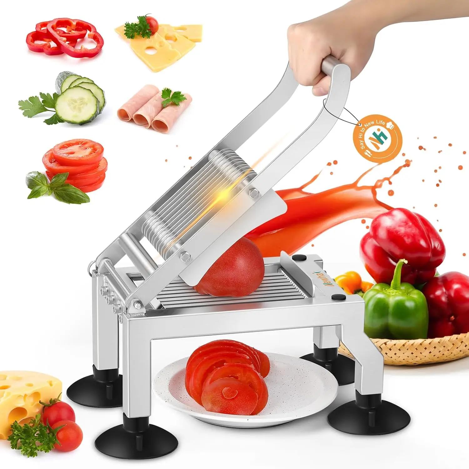 

Прочная ножница для нарезки томатов из нержавеющей стали с 4 присосками для использования в ресторанах и дома