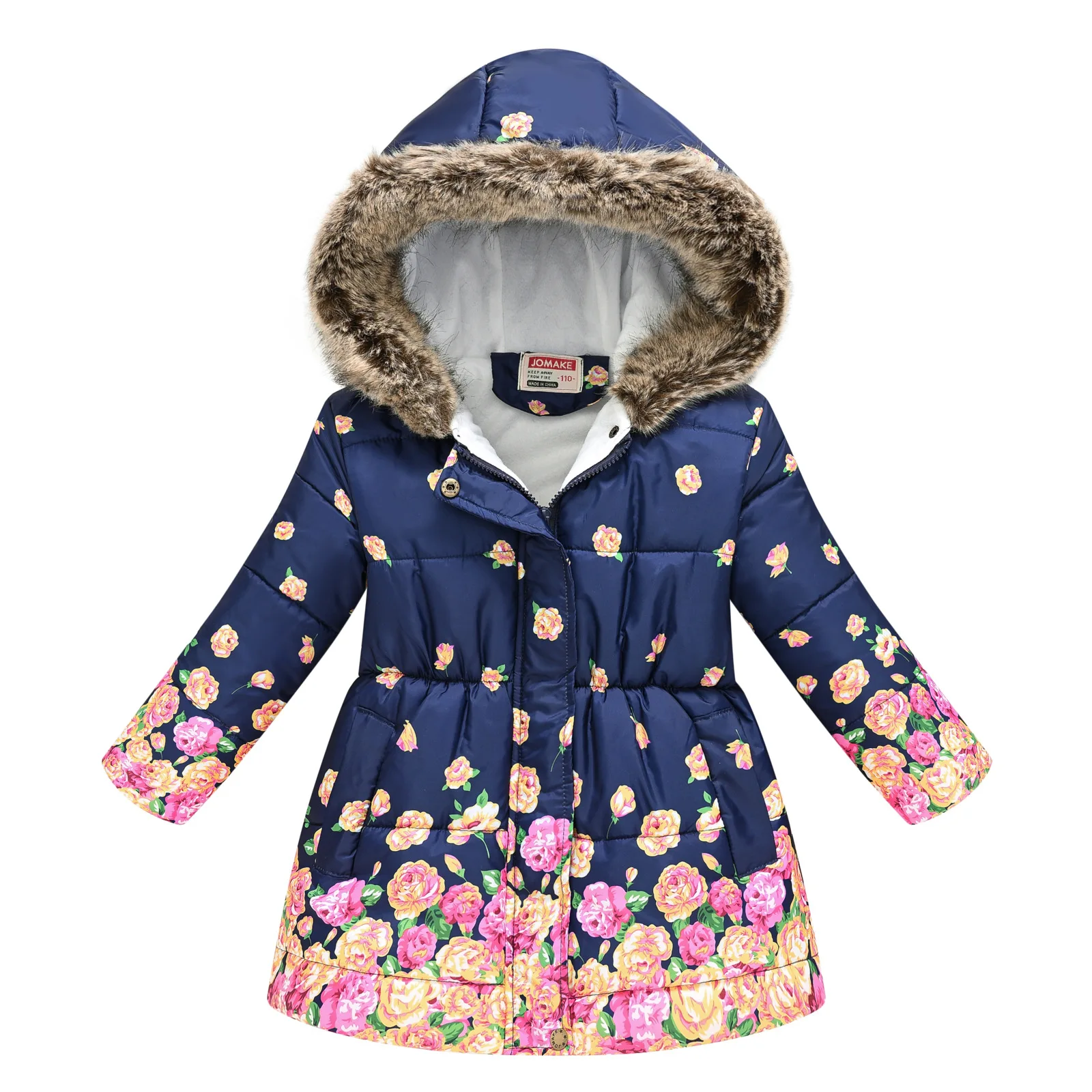 2023 new thickened multicolor winter girl jacket fashion printed hooded jacket children wear plus velvet warm girl jacket Christ