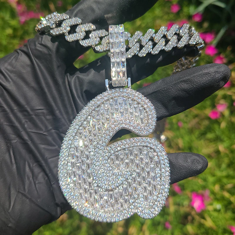 Grandbling Big Baguettecz Letter Pendant  with Cuban Chain Iced Out Square Cubic Zirconia Chain Necklace Hiphop Jewelry from A-Z