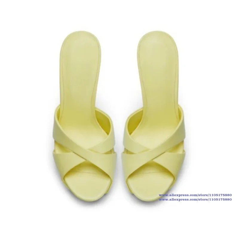 

Yellow Platform Stiletto Heeled Mules Open Toe Crisscross Strappy High Heel Sandals Women's Shoes Sandalias De Mujer Verano