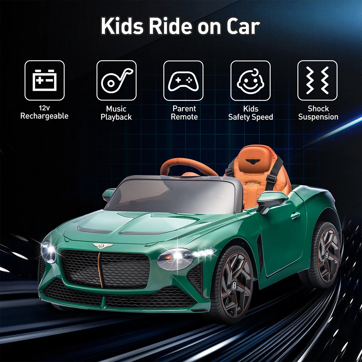 Children's Toys Electric Cars 4 Wheels Bentley Licensed 12V Battery Ride On Cars for 3-8 Years Kids with Remote Control, Light