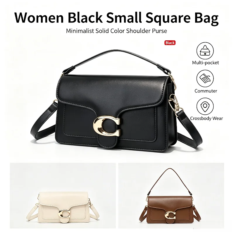 2026 New Model Women Solid Color Small Square Shoulder Bag, Minimalist Advanced Texture Multi-pocket Commuter Crossbody Purse