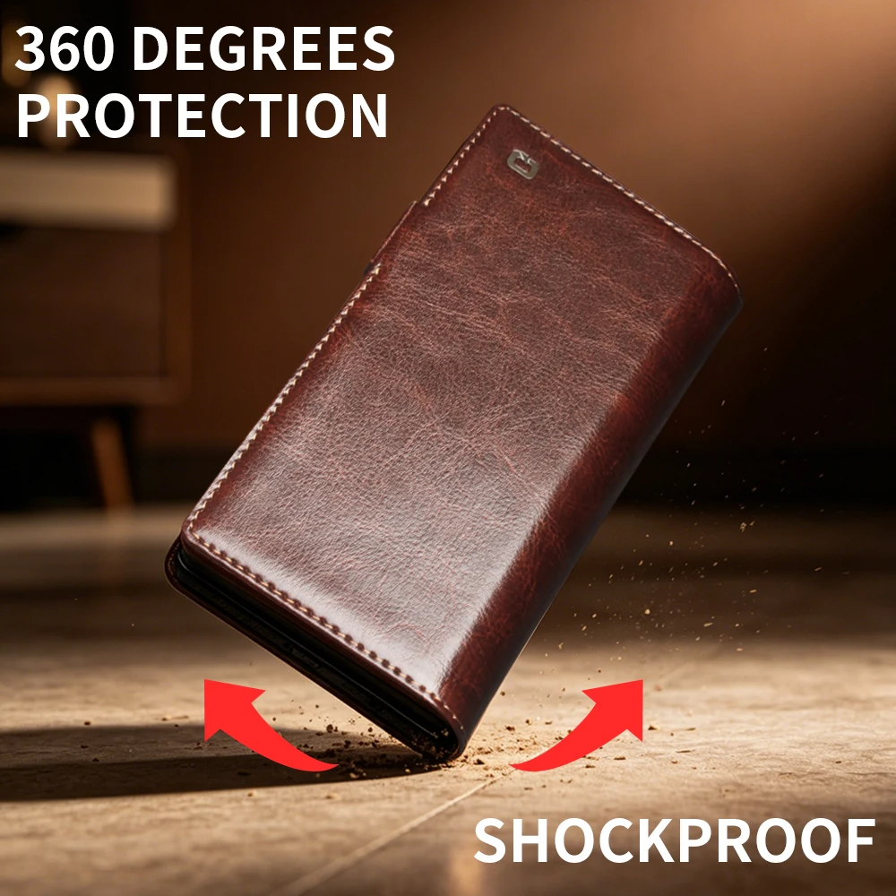 QIALINO Genuine Leather Case for Samsung Galaxy Z Fold 8 Ultra 5G Premium Cowhide Business Cover with Card Slots for Fold 8