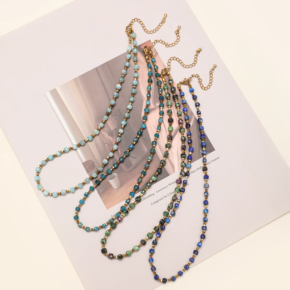 ZMZY Wholesale Minimalism French Style Retro Natural Stone Lapis Lazuli Faceted Beads Necklace Jewelry men and women gifts