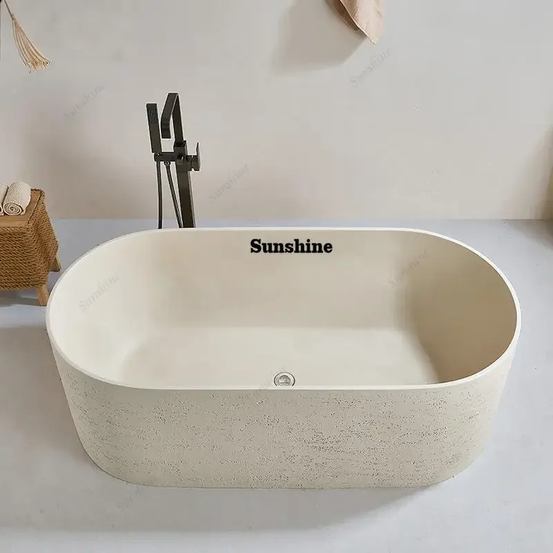 

"Japanese Wabi Sabi Style Artificial Stone Freestanding Soaking Bathtub - Artistic Cave Design for Bathroom Spa Hotel Villa"Y