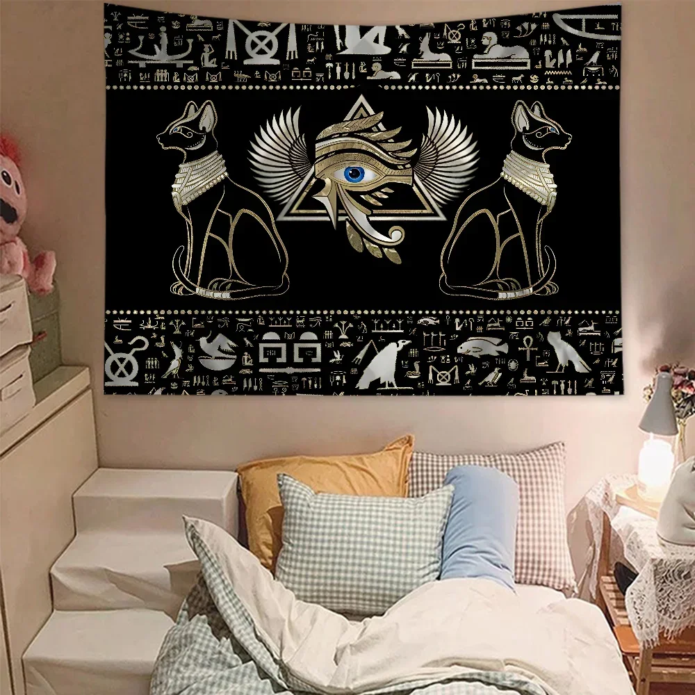 Ancient Egypt Carpet God Egyptian Cat Anubis Tapestry Art Printing Japanese Wall Tapestry Anime Wall Hanging Home Decor
